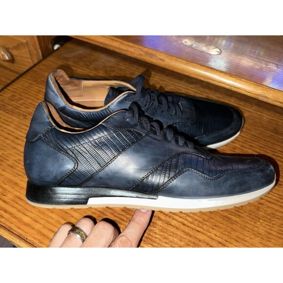 Paul Fredrick Mens Navy Blue Leather Office Shoes Sz 9.5 Lace Up Comfy EUC main image 6